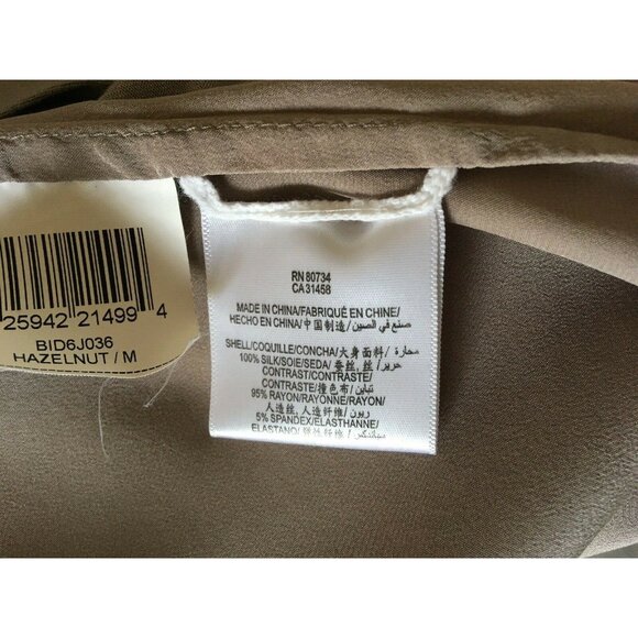 BCBG Maxazria Women Dress Tan Size M Silk Shell Knit Sleeves Dual Fabric Flaw - Picture 5 of 8